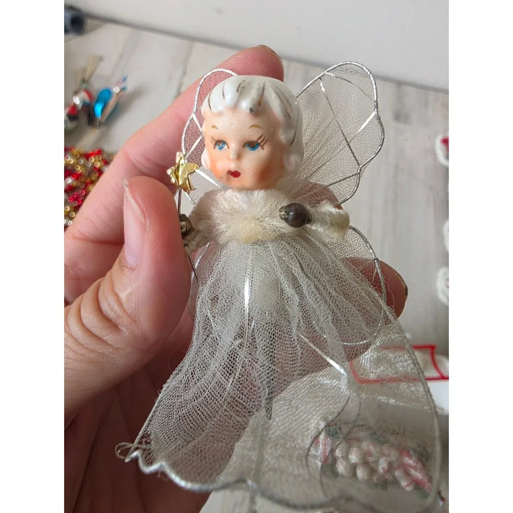 Vintage Holt Howard angel chenille cherub pick ornament Xmas tree